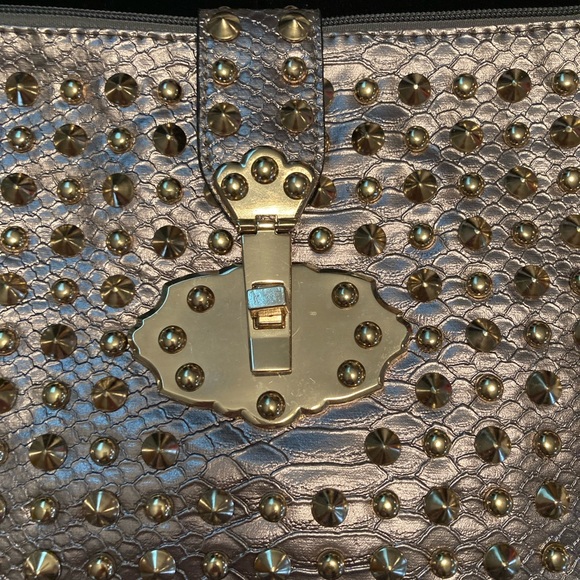 CARLO G STUDDED Envelope clutch. 
Faux snake in Pewter NO strap sorry - Picture 2 of 4